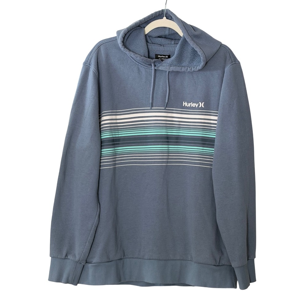 Hurley Men's XL Blue Lineup Stripe Pullover Hoodie Sweatshirt | SKU 1148